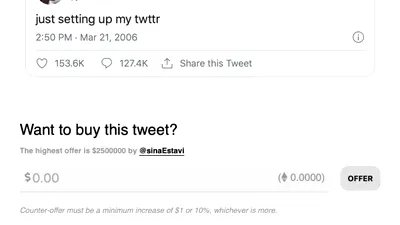 NFT-ul cu primul tweet, vândut pentru 3 milioane de dolari, nu mai valorează nici 10.000 de dolari