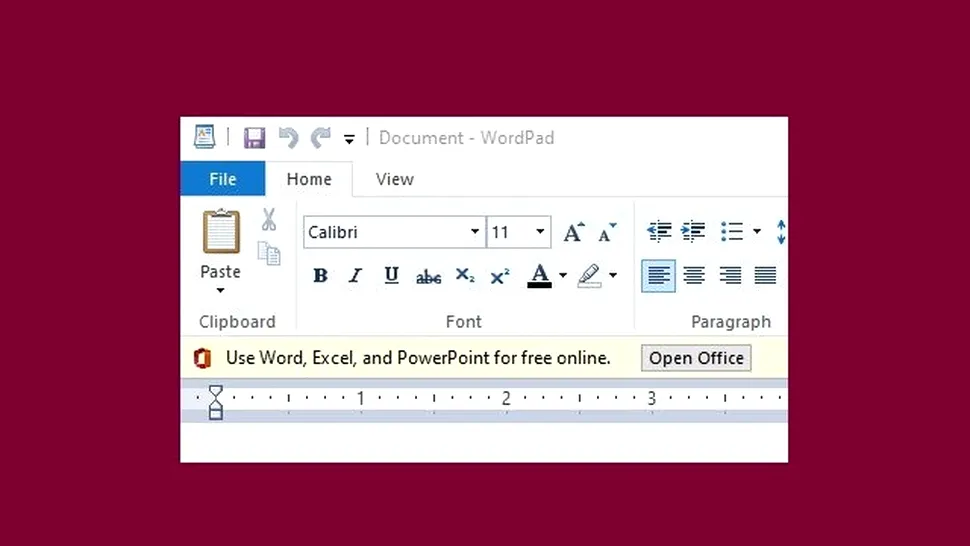 Microsoft începe să afişeze reclame în WordPad, aplicaţia de editare text integrată în Windows 10