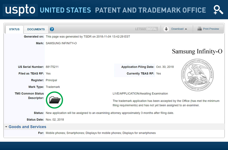 Samsung Galaxy F Infinity Trademarks