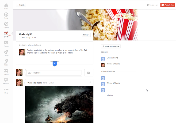 Imagini şi comentarii ataşate unui eveniment Google+