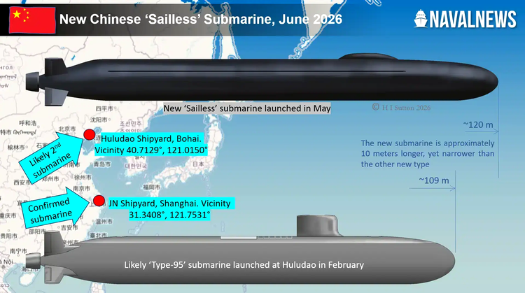 infografic cu noul submarin chinez misterios al chinei observat din satelit