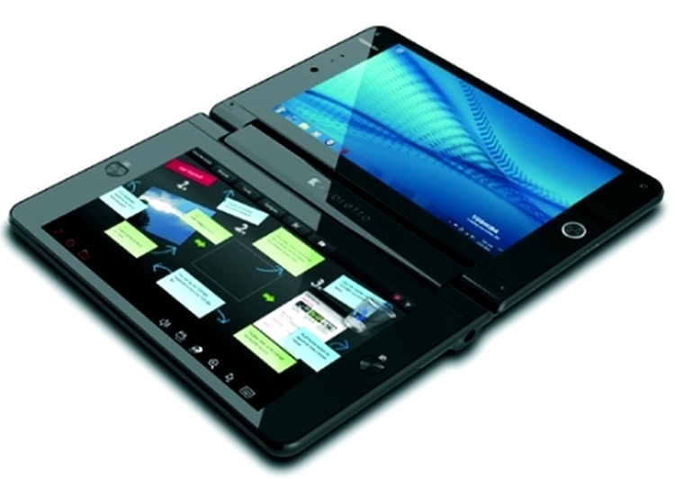 Toshiba Libretto W100 - unul din ecrane poate fi folosit ca tastatură