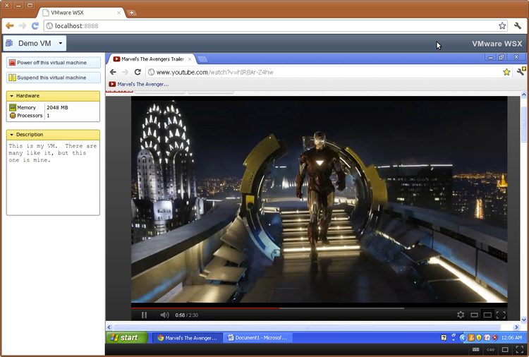 VMware WSX - filme YouTube prin Remote Desktop