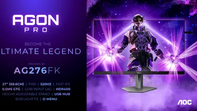 Noul monitor AGON PRO AG276FK oferă o rată de refresh de 520 Hz