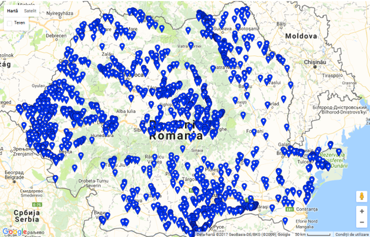 Harta cuiburilor de barză realizată cu ajutorul aplicaţiei