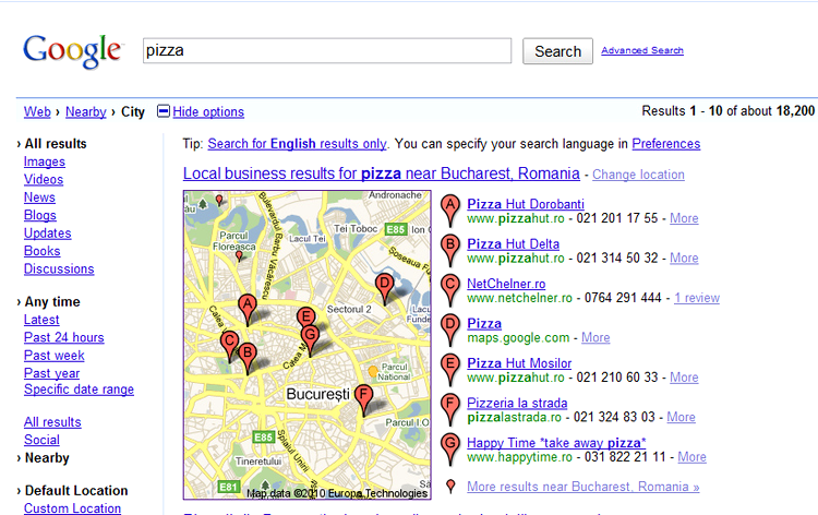 Google îţi arată unde să ieşi la o Pizza