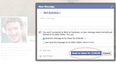 Vrei să-i trimiţi un mesaj lui Mark Zuckerberg? Facebook te poate taxa cu 100 $!