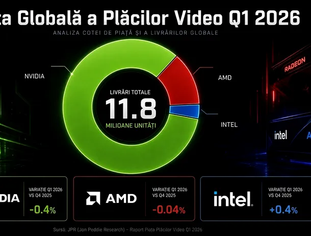 Piața plăcilor video dedicate a stagnat în primul trimestru din 2026. Livrările au fost de 11,8 milioane de unități