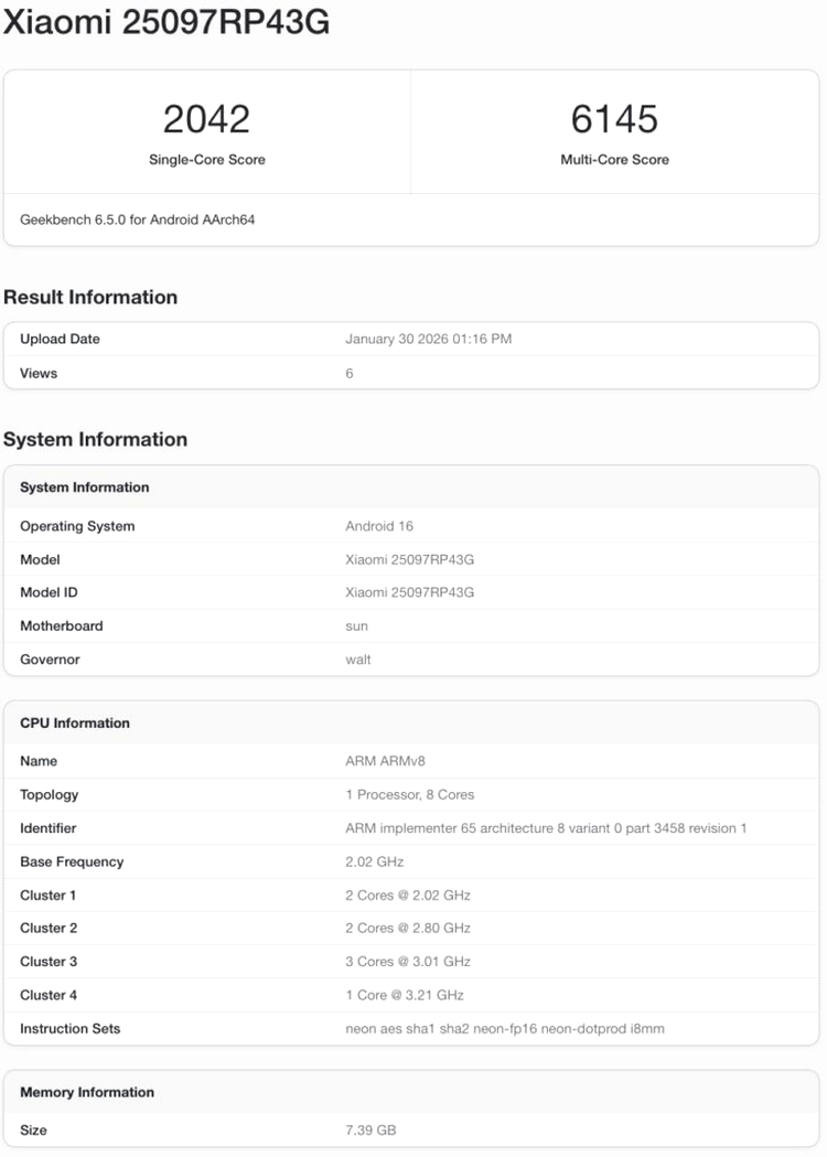 Xiaomi Pad 8 Geekbench
