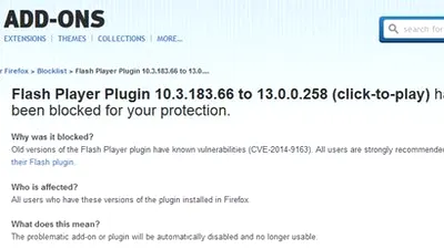 Firefox blochează plugin-ul Flash - Update