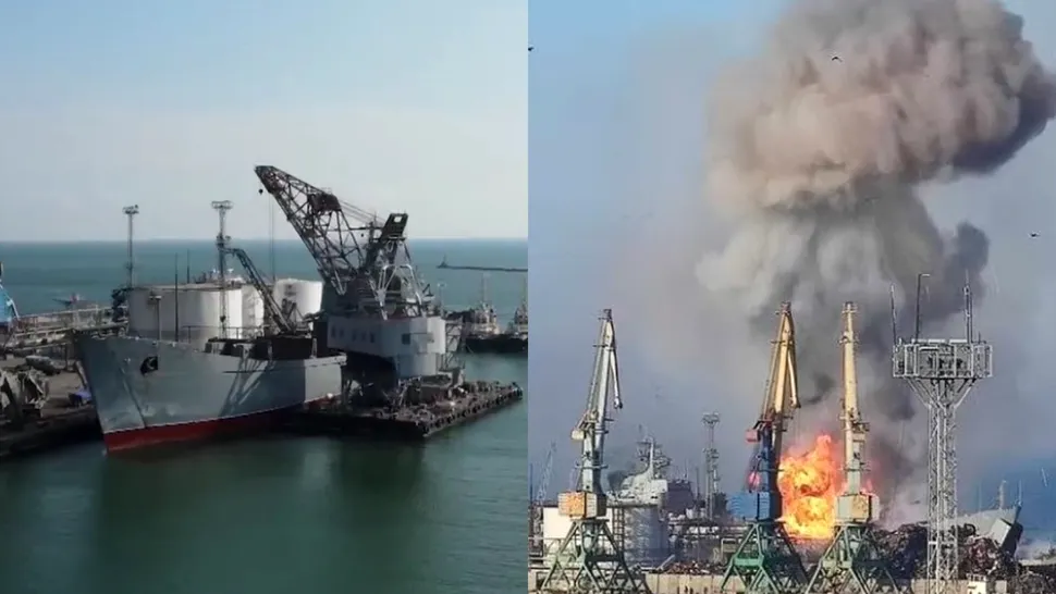 Cum ar fi reușit Ucraina să distrugă o navă militară rusă aflată în portul ocupat Berdeansk
