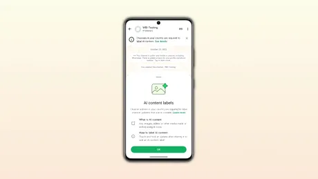 WhatsApp testează o etichetă pentru conținutul generat cu AI în canale