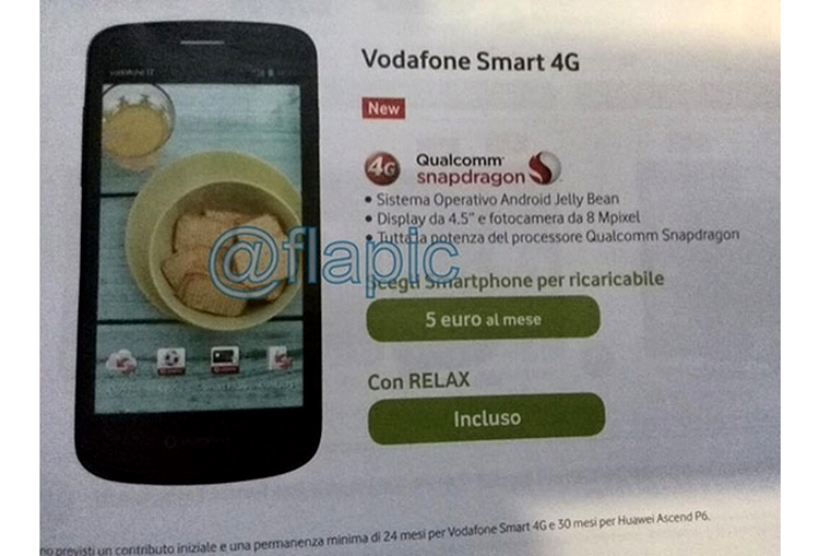 Fişa de prezentare a lui Vodafone Smart 4G în Italia