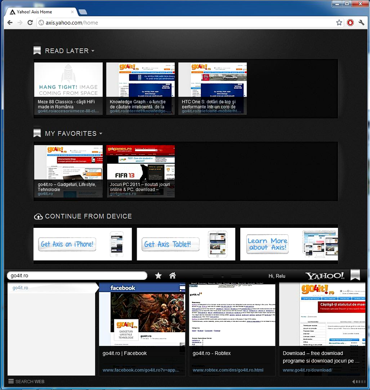 Yahoo Axis - extensia pentru Google Chrome