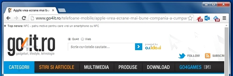 Modul de afisare al Omnibox în versiunea curentă Chrome 34
