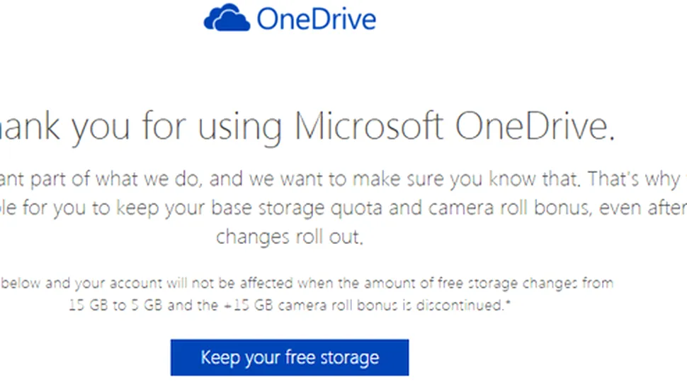 OneDrive oferă spaţiul de stocare înapoi utilizatorilor existenţi