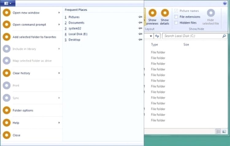 Meniuri ribbon în Explorer-ul din Windows 8