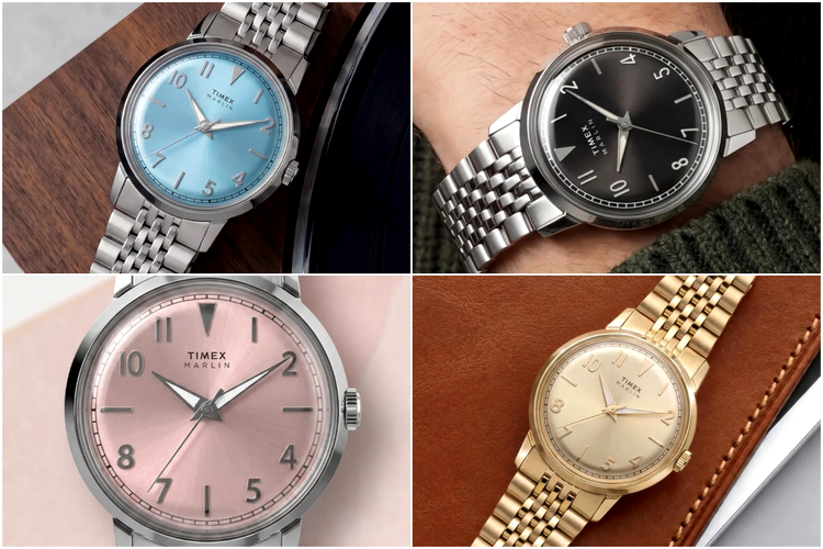 Colaj d eimagini cu noile ceasuri Marlin Quartz de 34 mm. 