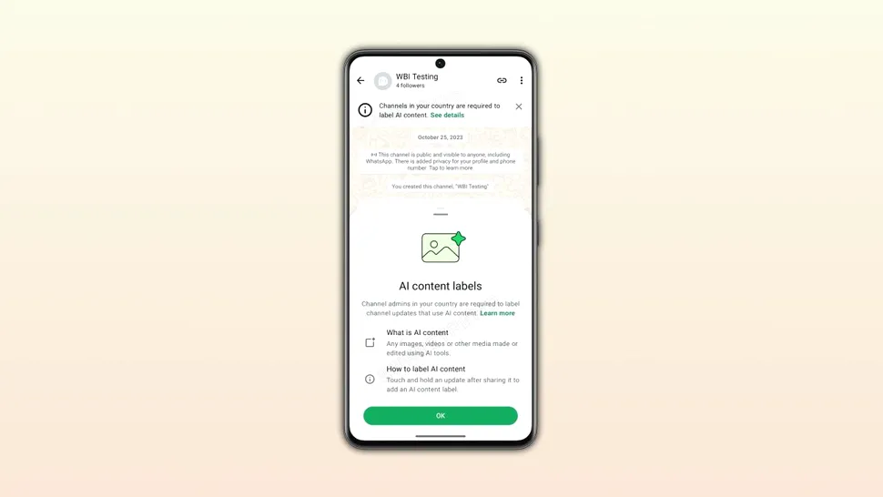 WhatsApp testează o etichetă pentru conținutul generat cu AI în canale