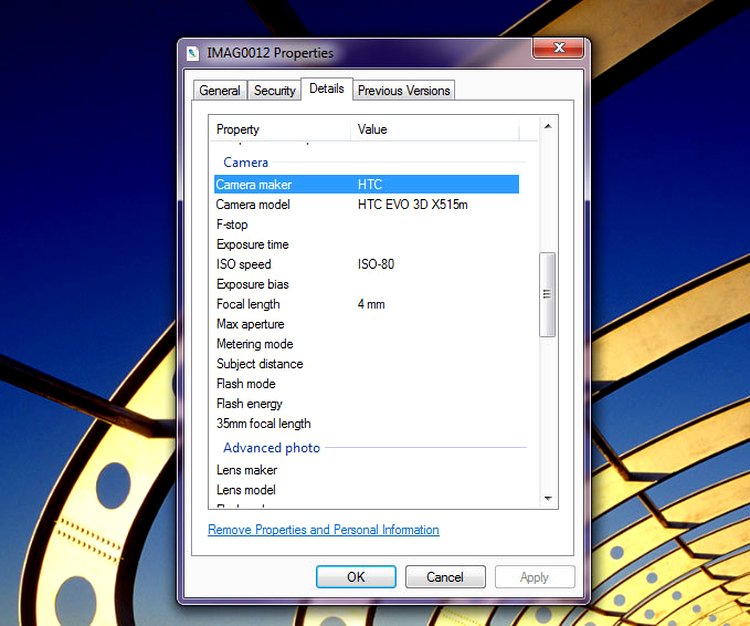 Image Properties din Windows