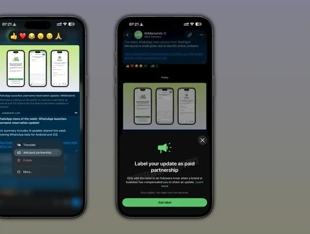WhatsApp introduce o etichetă pentru parteneriate plătite