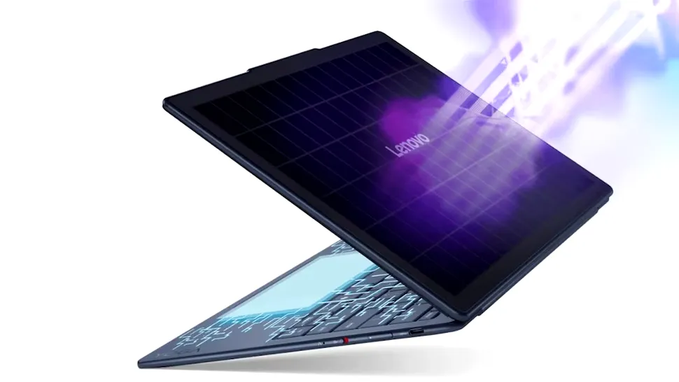 Laptop-ul concept Lenovo Yoga Solar PC, alimentat cu energie solară, debutează la MWC 2025