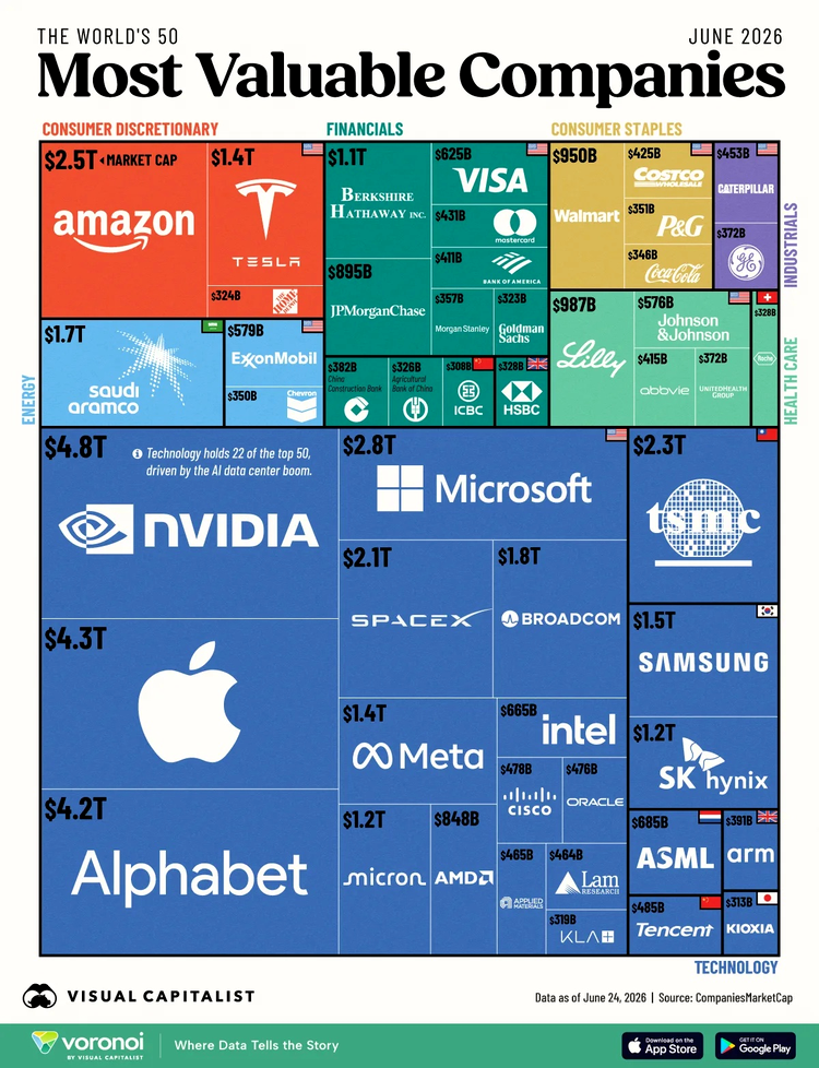 infografic cu cele mai valoroase 50 de companii din lume