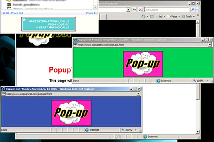 Cunoscutul banner de la Yahoo messenger, Popup-uri din browser