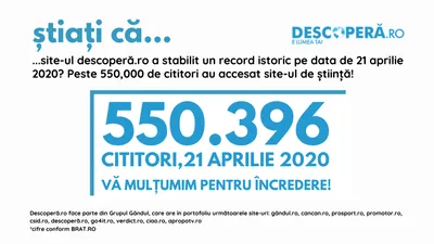 OFICIAL Record istoric în presa online din Romania. Site-ul de știință descopera.ro - peste 550.000 de cititori într-o singură zi
