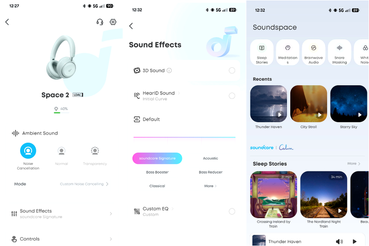 colaj cu capturi de ecran din aplicatia soundcore