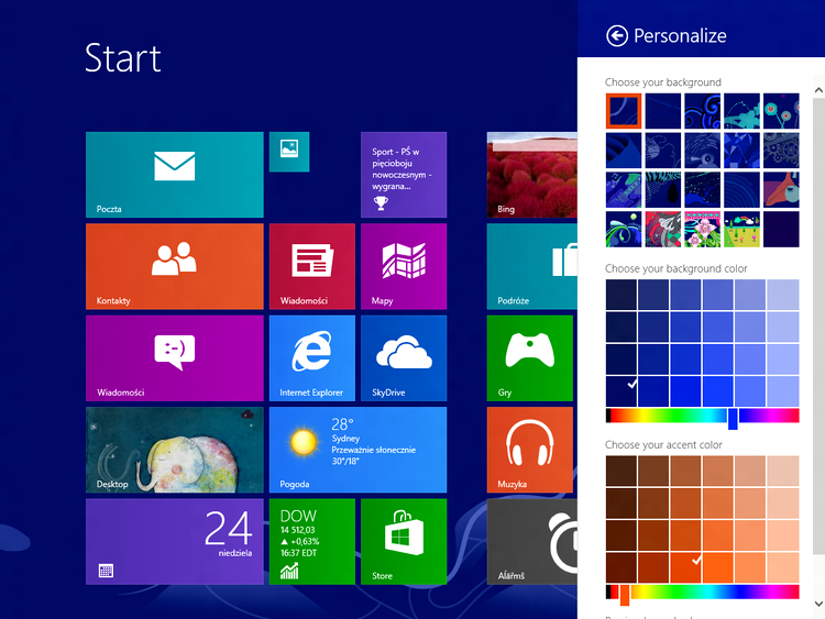 Windows Blue - ecran de start cu mai multe opţiuni de personalizare