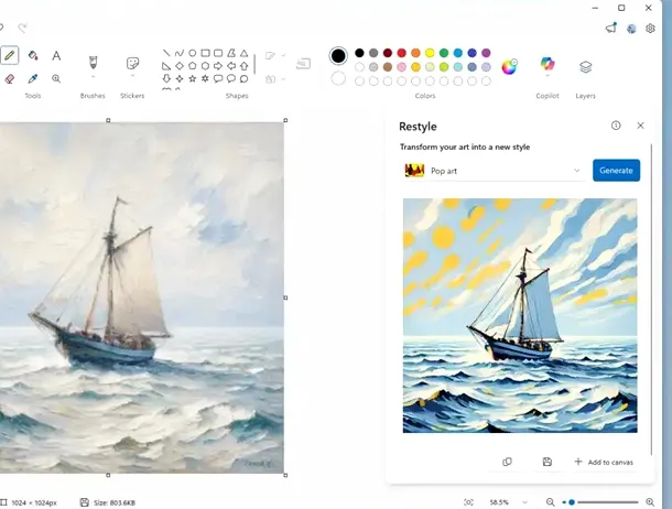 Microsoft testează o nouă funcție de AI în Paint
