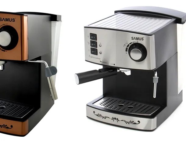 Espressor în două culori pentru cafea și alte băuturi calde, disponibil la un preț foarte accesibil în oferta Dedeman