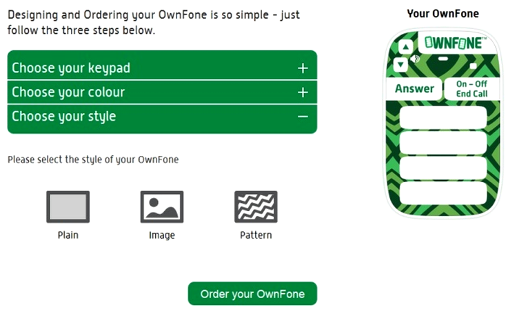 OwnFone - interfaţa de personalizare