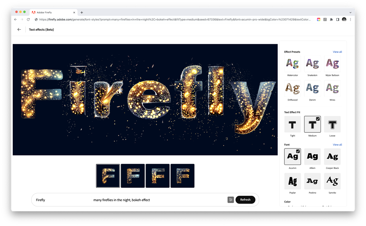 Adobe Firefly text