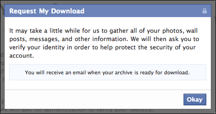 Facebook - procesarea arhivei durează ceva timp