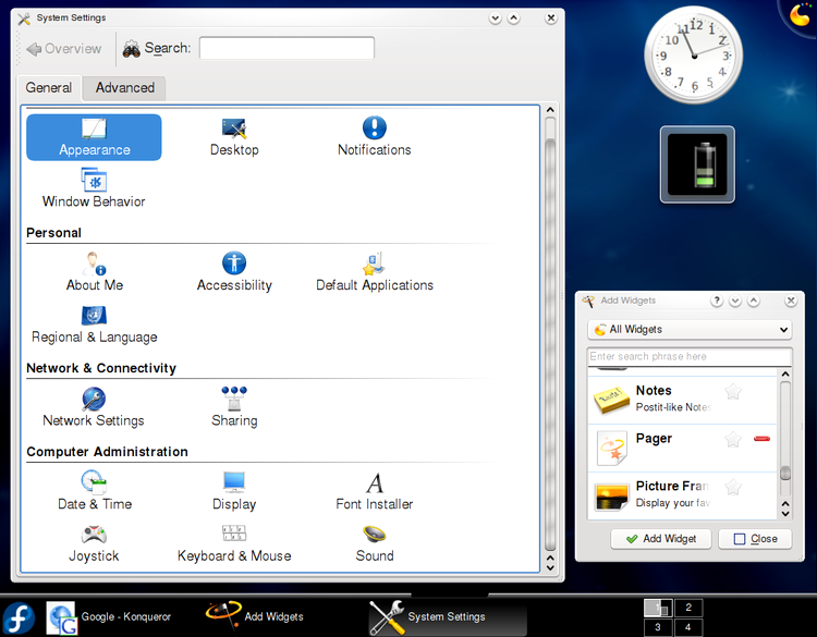 Control Panel şi widgets în Fedora 9