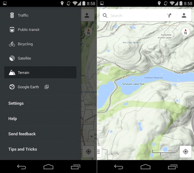 Google Maps 8.1 cu Terrain View