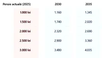 Ce pensie vei avea în anii 2030, 2035, 2040 și 2050, în funcție de cât primești acum. Tabel estimativ pentru pensionarii din România