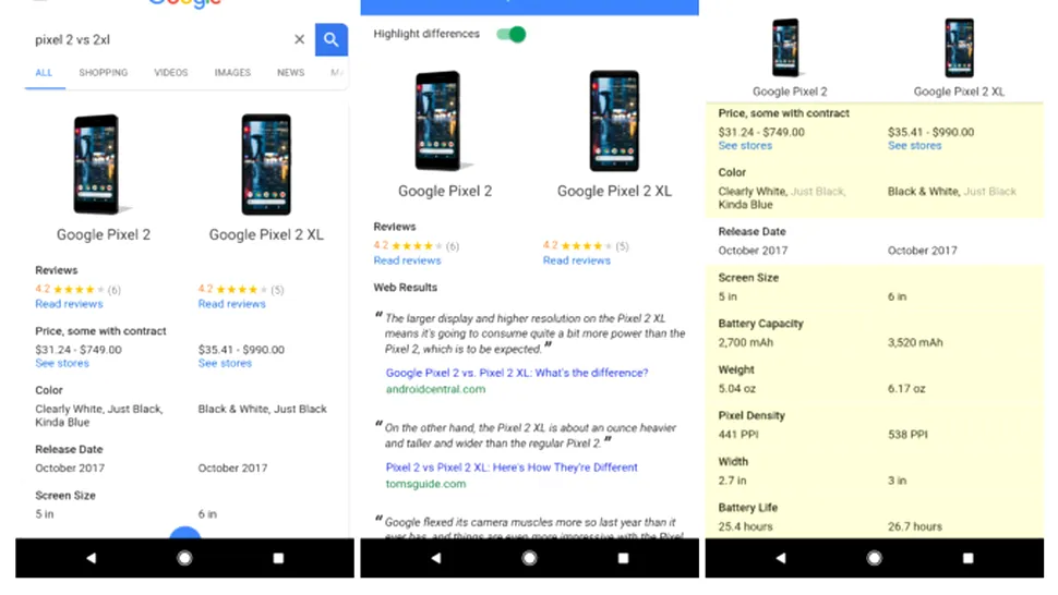 Google Search primeşte funcţie pentru compararea specificaţiilor dispozitivelor