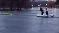Tânăr salvat din lacul IOR, după ce a sărit să scoată un câine din apa înghețată (VIDEO)