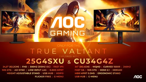 AOC GAMING lansează 25G4SXU și CU34G4Z, monitoare cu rate de refresh de 310 Hz, respectiv 240 Hz și prețuri accesibile