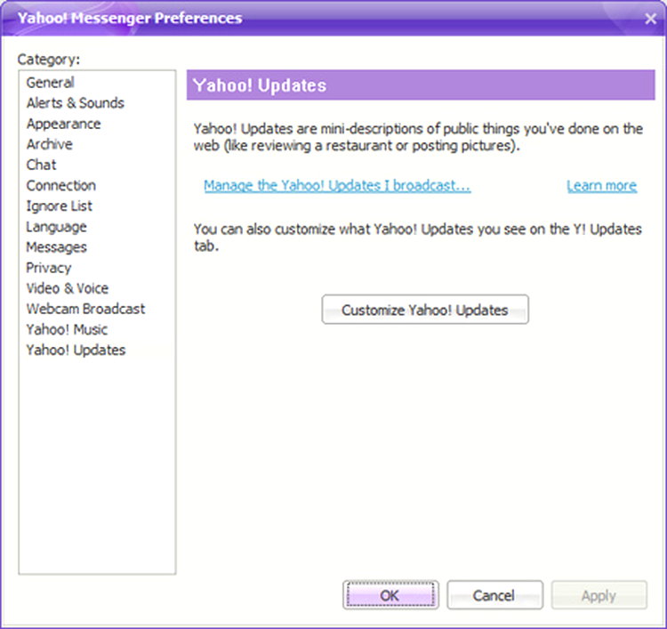 Yahoo Messenger settings