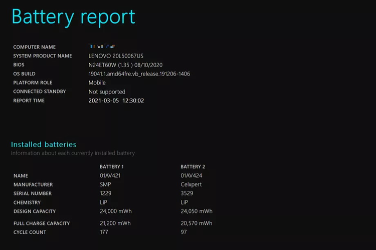 Battery Report Windows 10 