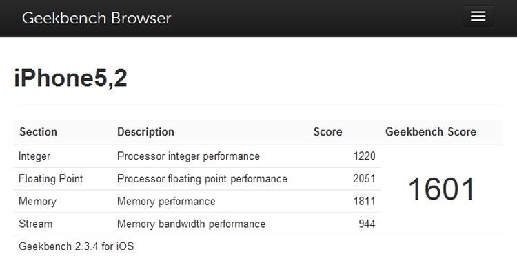 iPhone 5 - rezultate Geekbench