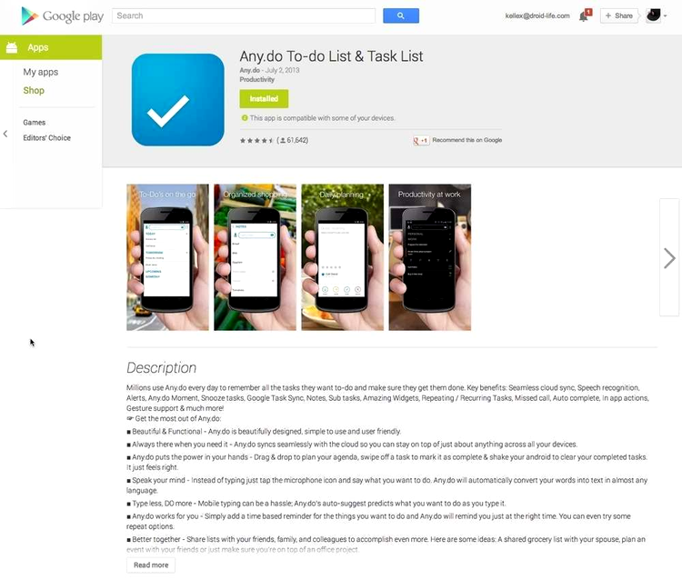 Magazinul Google Play - fiecare aplicaţie are parte de propria pagină de prezentare 