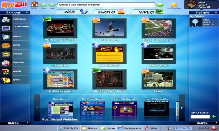 KidZui, interfata grafica