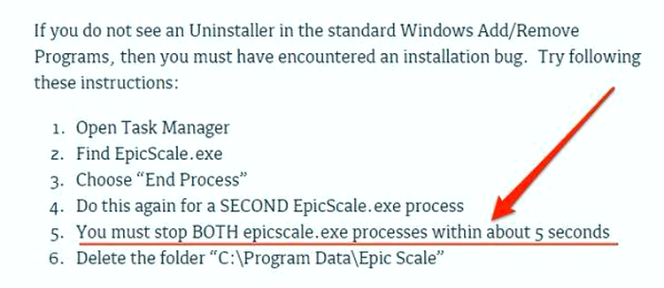 Indicaţiile oficiale pentru dezinstalarea programului Epic Scale