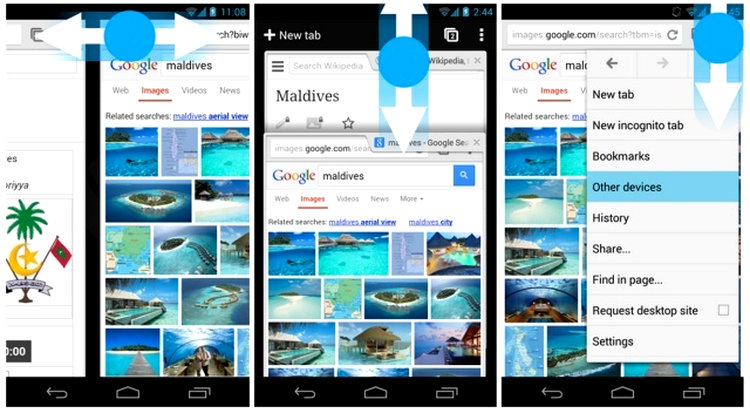 Noile gesturi pentru Google Chrome, rulat pe Android