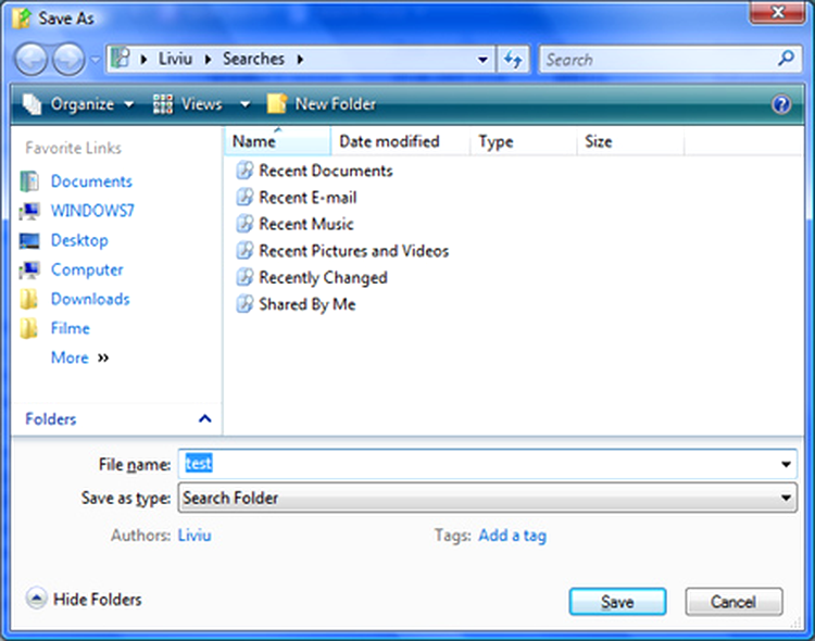 Vista Saved Searches